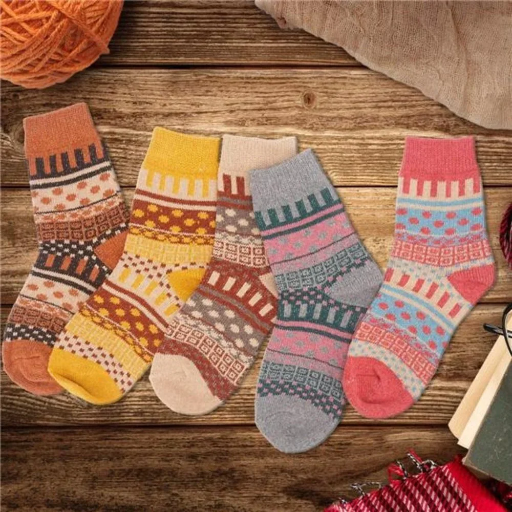 5 Pairs Women Winter Wool Warm Socks Thick Crew fuzzy Sock for Women